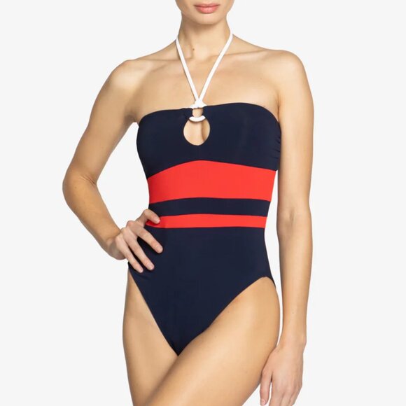 Robin Piccone Other - NWT Robin Piccone Babe Bandeau One Piece with Halter Neck in Navy Combo Size 12